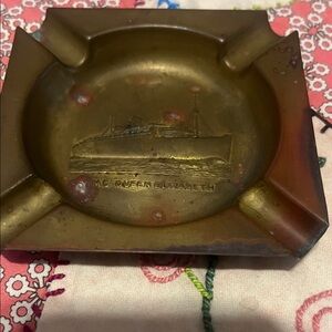Engraved Brass Ashtray with Ship Design